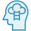 cloud, head, human head, mind, stairs, thinking