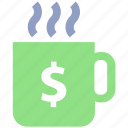 coffee mug, cup, dollar, handle, hot tea, mug, tea