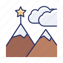 goal, mountains, star