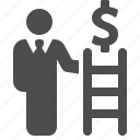 businessman, dollar, finance, ladder, money, success