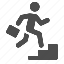 briefcase, business, businessman, climbing, man, running, stairs