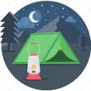 camp, camping, lantern, light, moon, night