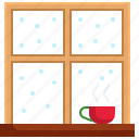 christmas, hot, winter, drink, snow, window