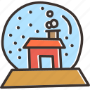 ball, christmas, crystal, gift, house, snow, globe