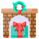 brick, gift box, fireplace, christmas, presents, xmas