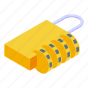 padlock, cipher, isometric