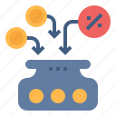 cash, coin, investing, jar, percentage, saving