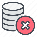 backup, cross, database, delete, remove, server, storage