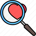 search, magnifying glass, find, heart