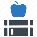 apple, books, knowledge, library