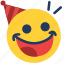 emoji, emoticon, emotion, enjoy, face, feeling, party 