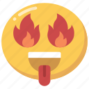 emoji, emoticon, eyes, fire, flame, hot