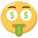 dollar, emoji, emoticon, eyes, money, tongue