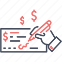 cheque, finance, money, payment, sign