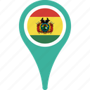 bolivia, flag, country, location, map, pin