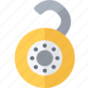 combination, open, padlock, security, yellow