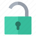 green, open, padlock, security