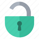 green, open, padlock, round, security