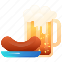 beer, beer cup, drink, sausage