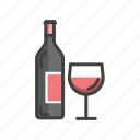 bottle, glass, red, wine