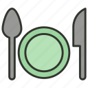 dining, fork, plate, restaurant, spoon