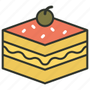 bakery food, cake piece, dessert, pudding cake, sweet food