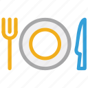 cutlery, fork, knife, plate