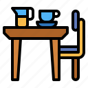 table, chair, cup, furniture, jar