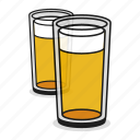 alcohol, ale, beer, beverage, drink, glass, two