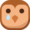 bird, drop, emoji, emoticon, owl, sad, smiley