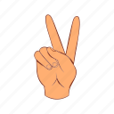 cartoon, finger, gesture, hand, number, two, v