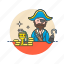 history, pirate, gold, man, outlaw, hat, hook 