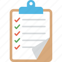 checklist, clipboard, paper, paperboard, task list