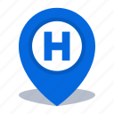 gps, hospital, location, map pin, pin