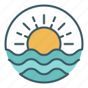 circle, ocean, sea, summer, sun, sunrise, sunset