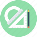 drafting tool, geometry, pencil, protractor, set square