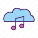 audio, cloud, download, music, note, song, stream