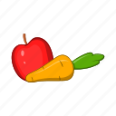 apple, carrot, cartoon, food, fruit, sign, vegetable