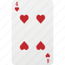 heart, poker, playng card, hazard, four, card