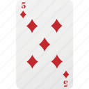 playing card, poker, diamond, five, card