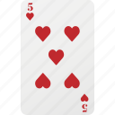 heart, poker, five, card, playing card