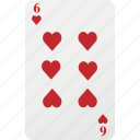 heart, poker, six, playing cards, hazard, card