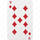 poker, diamond, hazard, nine, playing card, card