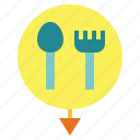 cutlery, food, location, pin, restaurant