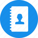 address, addressbook, blue, book, circle, contacts, directory