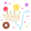 flower, garden, spring, wheelbarrow