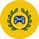 achievement, award, badge, game, joystick, play, wreath