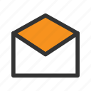 inbox, letter, mail, new, office, open, orange