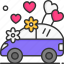 car, wedding, honeymoon, heart, transport