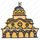 building, buildings, bulgaria, church, landmarks, rila monastery, sketch